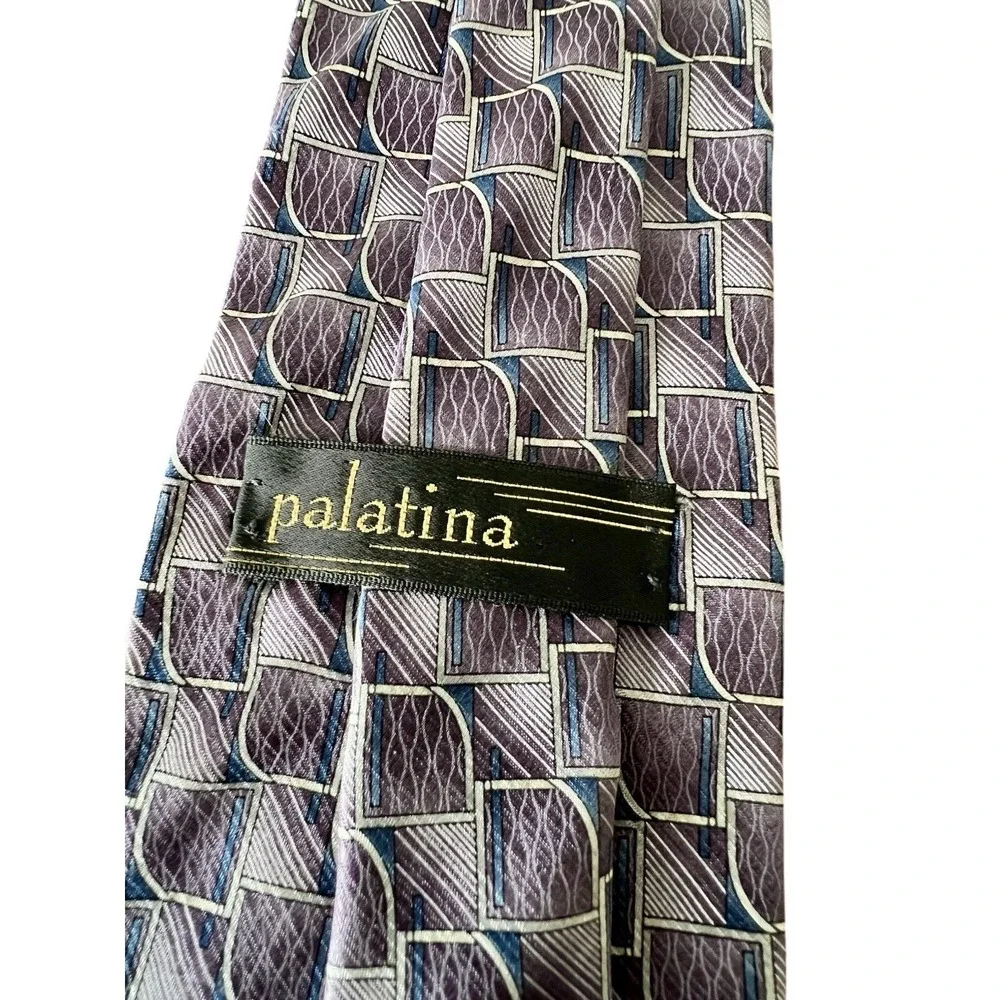 Palatina Mens Silk Tie Purple Blue Geometric Abstract Woven Classic Necktie 56